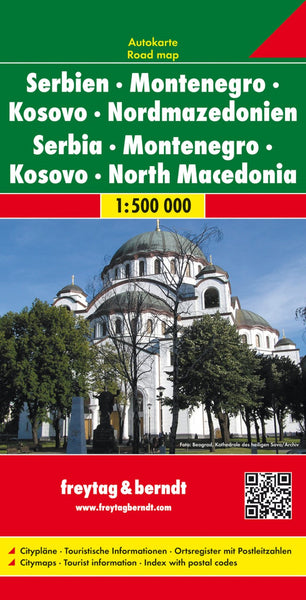 Buy map Serbia - Montenegro - Kosovo - North Macedonia, road map 1:500,000