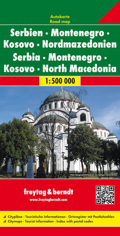 Buy map Serbia - Montenegro - Kosovo - North Macedonia, road map 1:500,000
