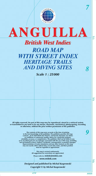 Buy map Anguilla, British West Indies : road map with street index heritage trails and diving sites