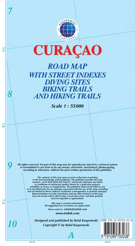 Buy map Curaçao : road map with street indexes diving sites biking trails and hiking trails