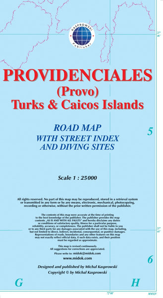Buy map Providenciales (Provo) : Turks & Caicos Islands : road map with street index and diving sites