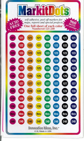 Buy map ASSORTED NUMBERED 1/4” Dots (121-240) - 960 per pkg 139 Asst Numbered 1/4” Dots 8 colors (121-240)