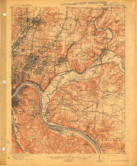 East Cincinnati Ohio Historical topographic map, 1:62500 scale, 15 X 15 Minute, Year 1914