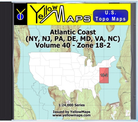 Buy digital map disk YellowMaps U.S. Topo Maps Volume 40 (Zone 18-2) Atlantic Coast (NY, NJ, PA, DE, MD, VA, NC)