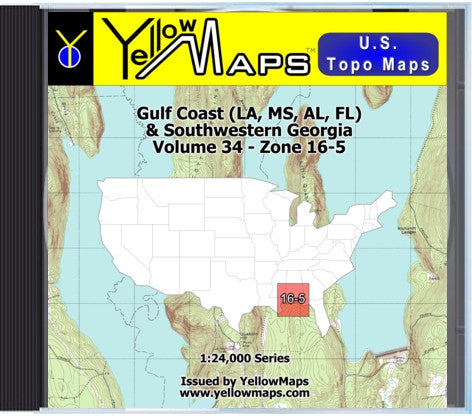Buy digital map disk YellowMaps U.S. Topo Maps Volume 34 (Zone 16-5) Gulf Coast (LA, MS, AL, FL) & Southwestern Georgia