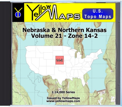 Buy digital map disk YellowMaps U.S. Topo Maps Volume 21 (Zone 14-2) Nebraska & Northern Kansas