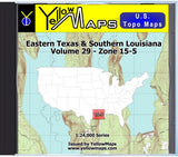 Buy digital map disk YellowMaps U.S. Topo Maps Volume 29 (Zone 15-5) Eastern Texas & Southern Louisiana