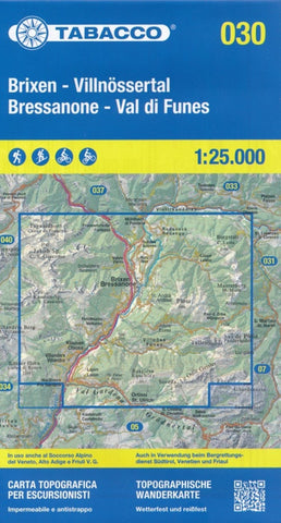 Buy map Bressanone/Brixen - Val di Funes/Villnosstal, Tabacco Map #30 - 1:25,000
