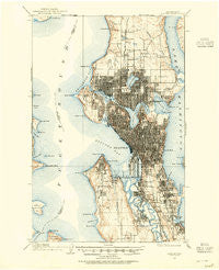 Seattle Washington Historical topographic map, 1:62500 scale, 15 X 15 Minute, Year 1908