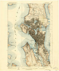 Seattle Washington Historical topographic map, 1:62500 scale, 15 X 15 Minute, Year 1909
