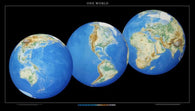 Buy map World, 3 Global Views [36x64, Laminated]