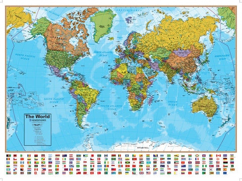Buy map Hemispheres Blue Ocean Series World Laminated Wall Map : 38 x 51, boxed