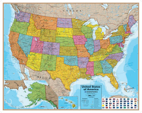Buy map Hemispheres Blue Ocean Series United States Laminated Wall Map : 38 x 48  boxed