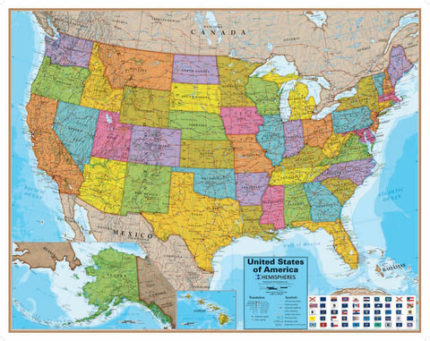 Buy map Hemispheres Blue Ocean Series United States Laminated Wall Map : 38 x 48 boxed