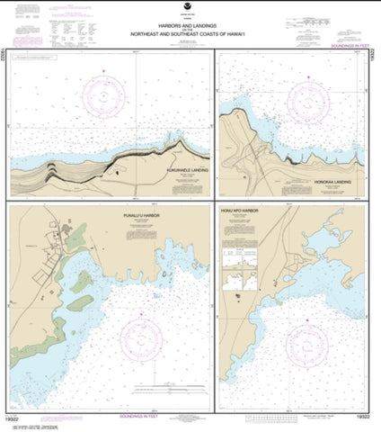 Buy map Harbors and Landings on the Northeast and Southeast Coasts of Hawai‘i; Punalu‘u Harbor; Honu‘apo Bay; Honokaa Landing; Kukuihaele Landing (19322-8) by NOAA