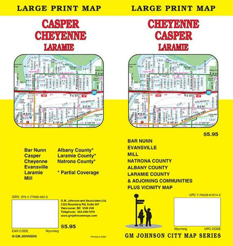 Buy map Cheyenne, Casper, and Laramie, Wyoming, Large Print Map by GM Johnson