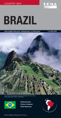 Buy map Brazil : country map : includes Bolivia, Paraguay, Uruguay, national parks, points of interest, road distances