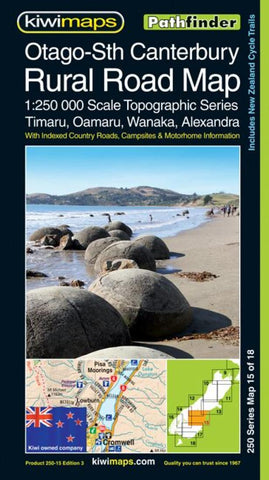 Buy map Otago-South Canterbury, New Zealand, Rural Roads Topographic Map by Kiwi Maps