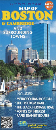 Buy map Boston and Cambridge, Masschusetts, and surrounding towns by Global Graphics