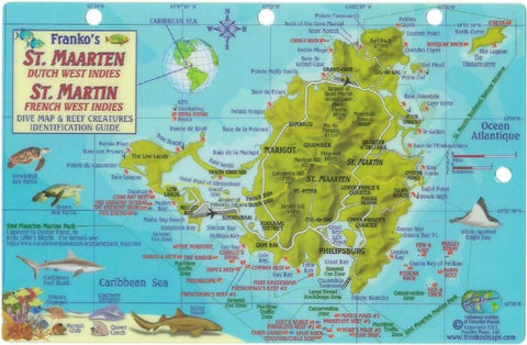 Buy map St. Maarten Dutch West Indies, St. Martin French West Indies, Dive Map by Frankos Maps Ltd.
