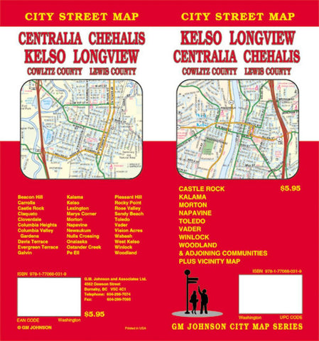 Buy map Kelso, Longview, Chehalis, Cowlitz County and Lewis County, Washington by GM Johnson
