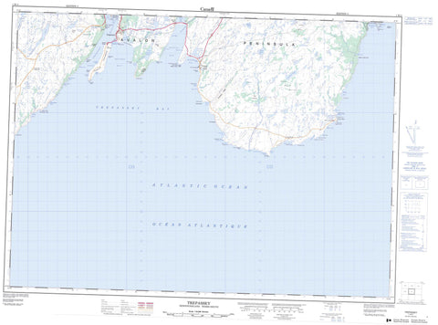 001K11 Trepassey Canadian topographic map, 1:50,000 scale