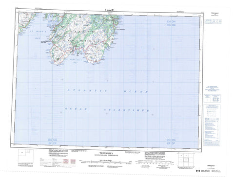 001K Trepassey Canadian topographic map, 1:250,000 scale