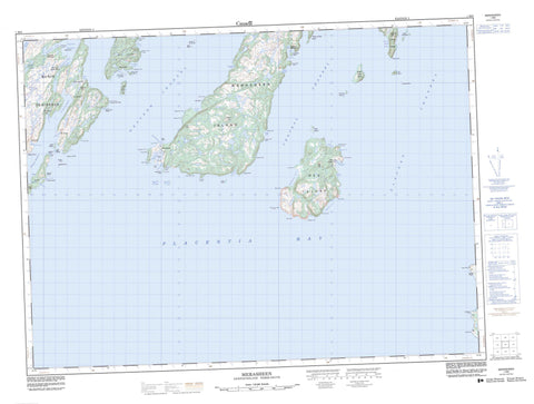 001M08 Merasheen Canadian topographic map, 1:50,000 scale