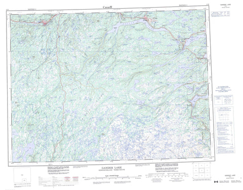 002D Gander Lake Canadian topographic map, 1:250,000 scale