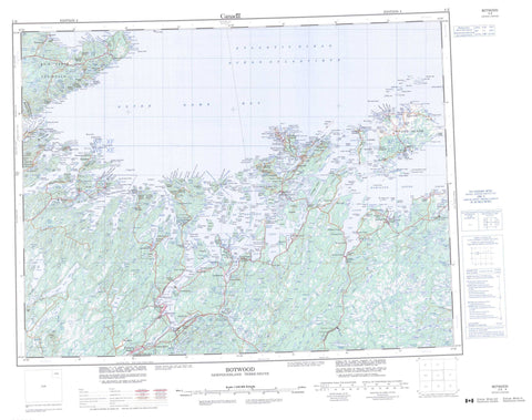002E Botwood Canadian topographic map, 1:250,000 scale