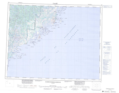 012J Harrington Harbour Canadian topographic map, 1:250,000 scale