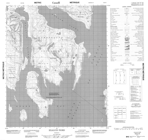 016E10 Exaluin Fiord Canadian topographic map, 1:50,000 scale