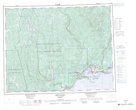 022J Sept Iles Canadian topographic map, 1:250,000 scale