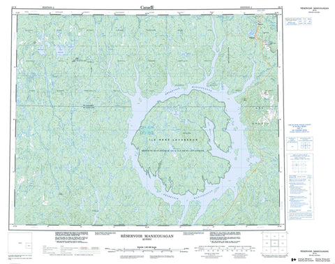 022N Reservoir Manicouagan Canadian topographic map, 1:250,000 scale