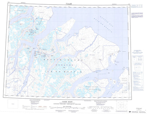 027F Clyde Inlet Canadian topographic map, 1:250,000 scale