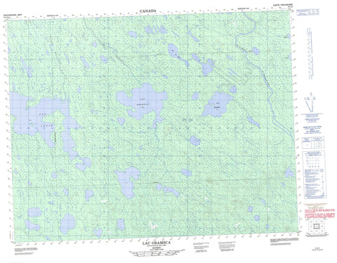 032L08 Lac Obamsca Canadian topographic map, 1:50,000 scale