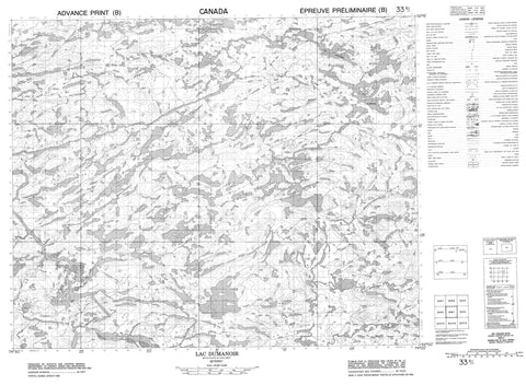 033B01 Lac Dumanoir Canadian topographic map, 1:50,000 scale