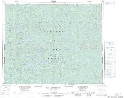 033B Lac Lichteneger Canadian topographic map, 1:250,000 scale