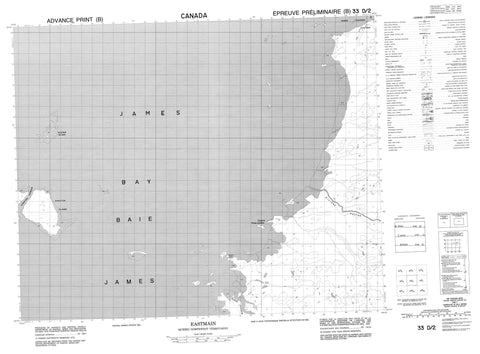 033D02 Eastmain Canadian topographic map, 1:50,000 scale