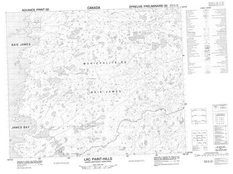 033E02 Lac Paint Hills Canadian topographic map, 1:50,000 scale