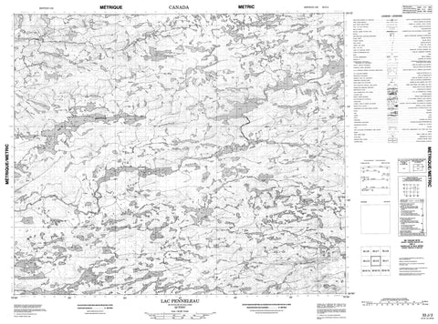 033J02 Lac Penneleau Canadian topographic map, 1:50,000 scale