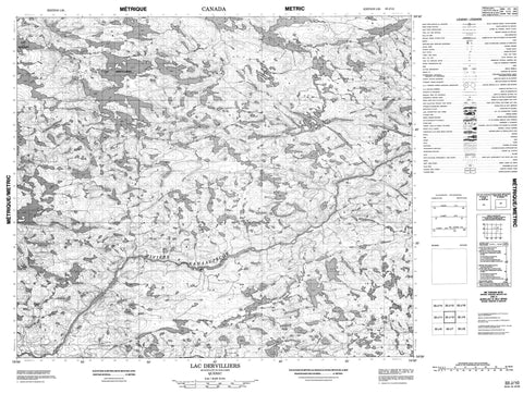 033J10 Lac Dervilliers Canadian topographic map, 1:50,000 scale