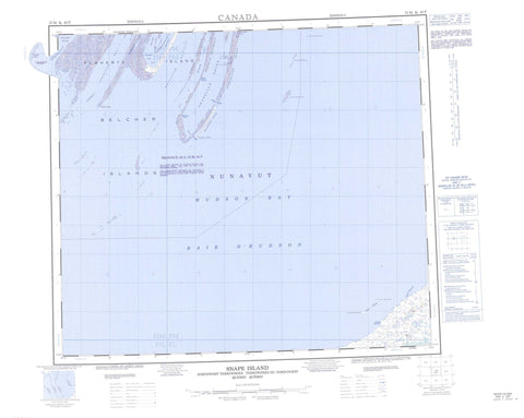 033M Snape Island Canadian topographic map, 1:250,000 scale