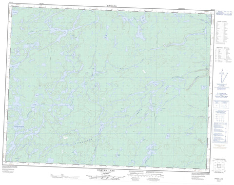 052H13 Uneven Lake Canadian topographic map, 1:50,000 scale