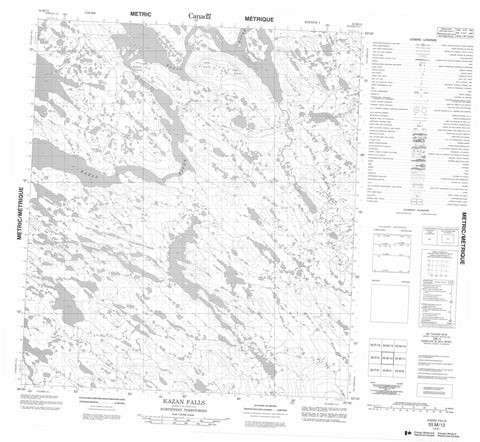 055M12 Kazan Falls Canadian topographic map, 1:50,000 scale