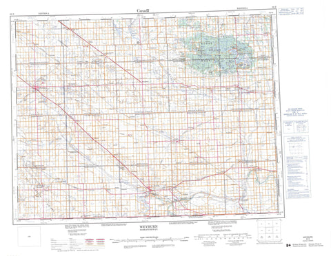 062E Weyburn Canadian topographic map, 1:250,000 scale