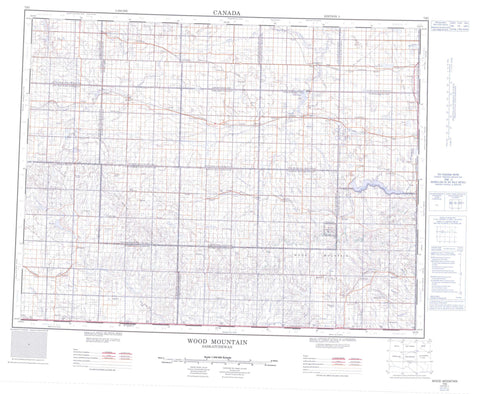 072G Wood Mountain Canadian topographic map, 1:250,000 scale