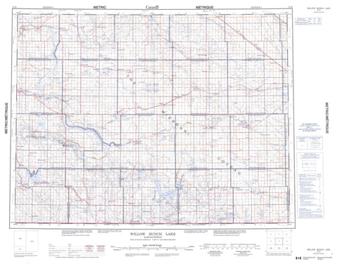 072H Willow Bunch Lake Canadian topographic map, 1:250,000 scale