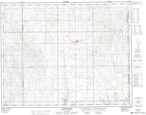 072M01 Acadia Valley Canadian topographic map, 1:50,000 scale