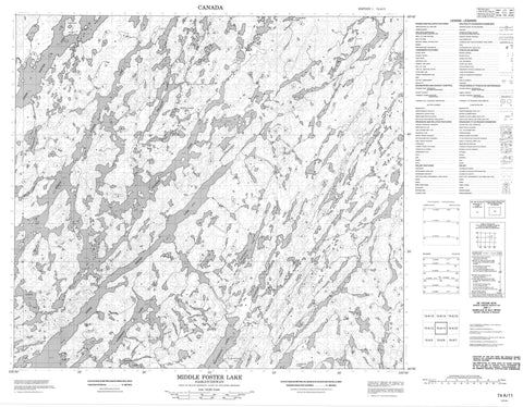 074A11 Middle Foster Lake Canadian topographic map, 1:50,000 scale